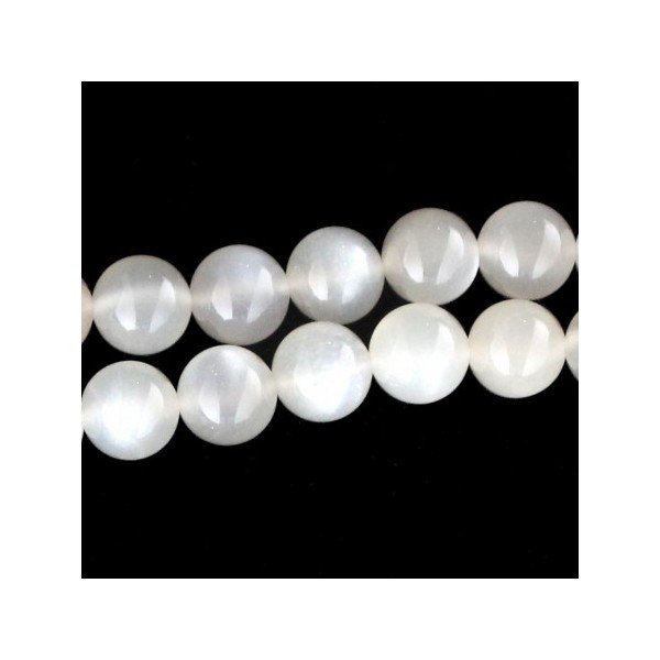 Fil de 46 perles rondes 8mm 8 mm en pierre de lune blanche avec reflets - Photo n°1