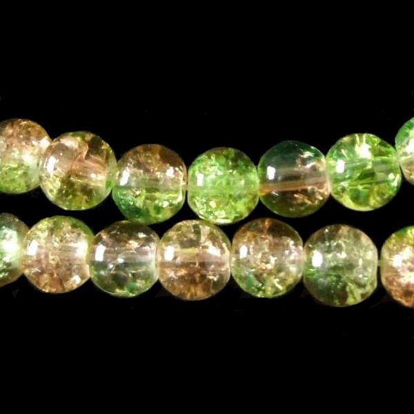 Fil de 130 perles rondes craquelées saumon et vert en verre 6mm 6 mm - Photo n°1