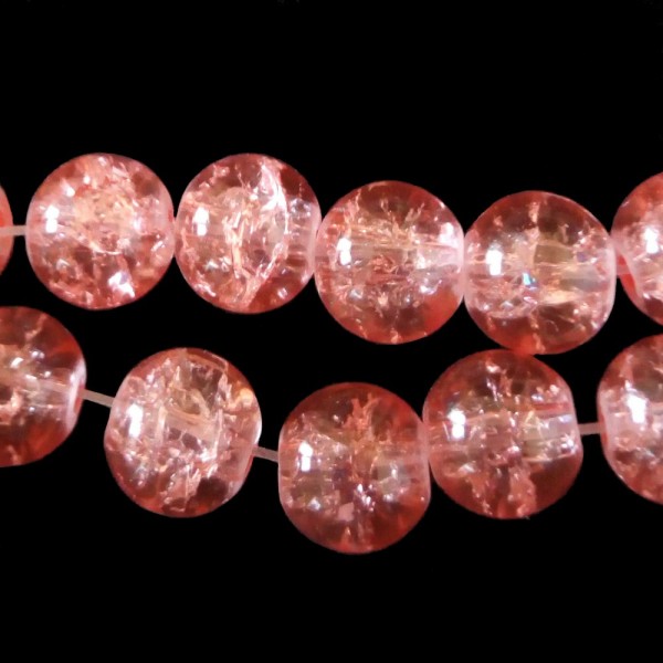 Fil de 100 perles rondes craquelées rouge cerise en verre 8mm 8 mm - Photo n°1