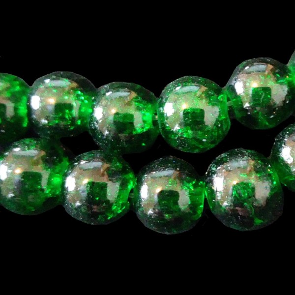Fil de 100 perles rondes craquelées vert fonçé en verre 8mm 8 mm - Photo n°1