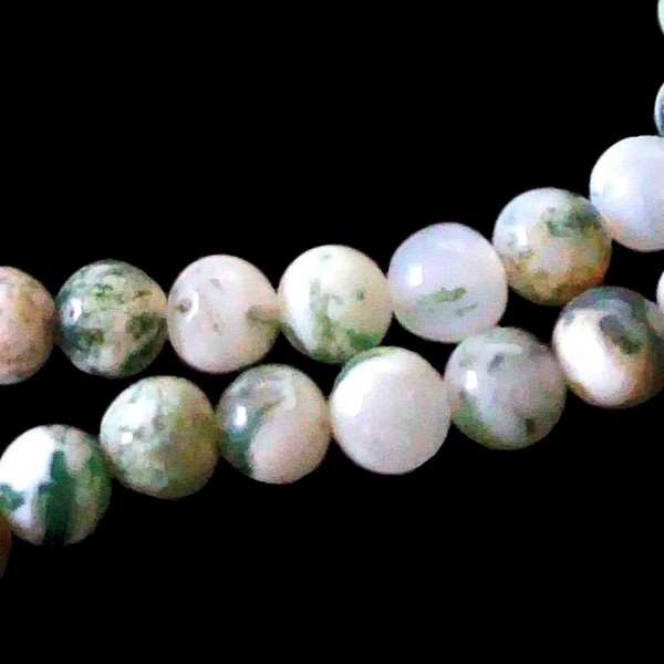 Fil de 44 perles rondes 8mm 8 mm en agate arbre dendritique arborisé - Photo n°1