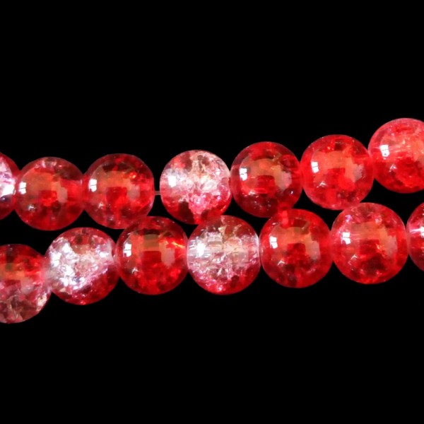 Fil de 200 perles rondes craquelées rouge et blanc en verre 4mm 4 mm - Photo n°1