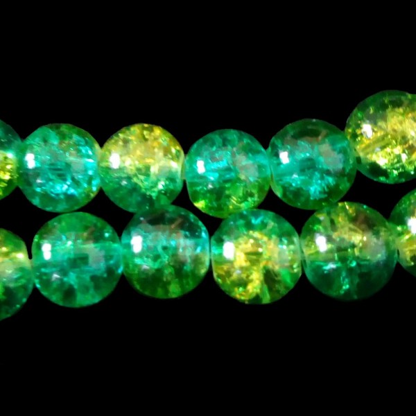 Fil de 200 perles rondes craquelées vert et jaune en verre 4mm 4 mm - Photo n°1