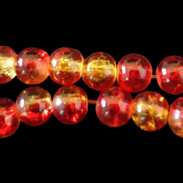 Fil de 130 perles rondes craquelées rouge et jaune en verre 6mm 6 mm - Photo n°1