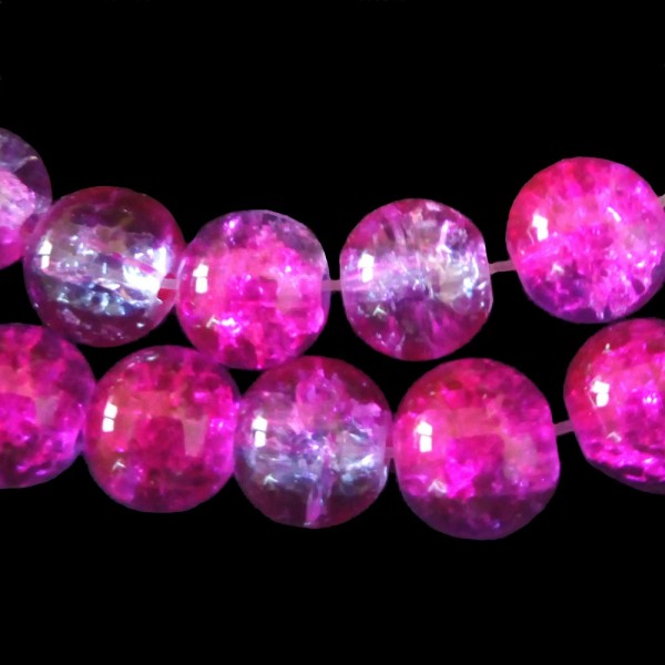 Fil de 100 perles rondes craquelées rose foncé et blanc en verre 8mm 8 mm - Photo n°1