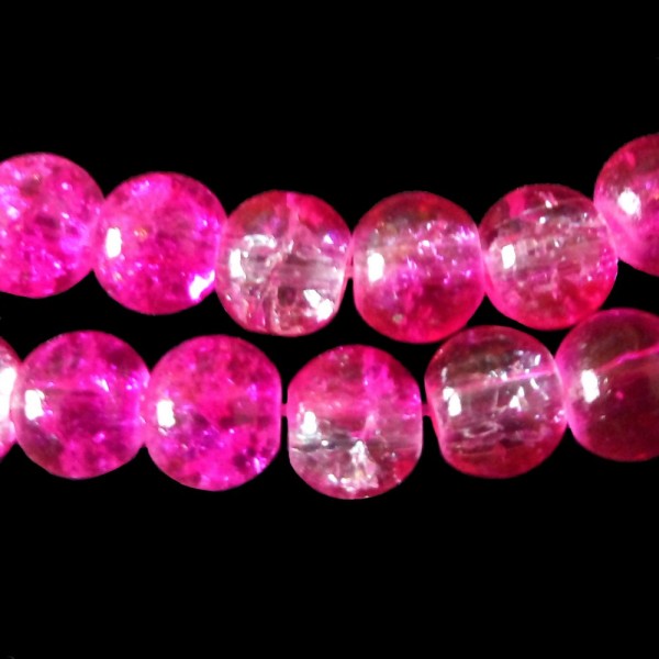 Fil de 130 perles rondes craquelées rose foncé et blanc en verre 6mm 6 mm - Photo n°1
