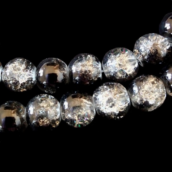 Fil de 95 perles rondes craquelées blanc et noir en verre 8mm 8 mm - Photo n°1