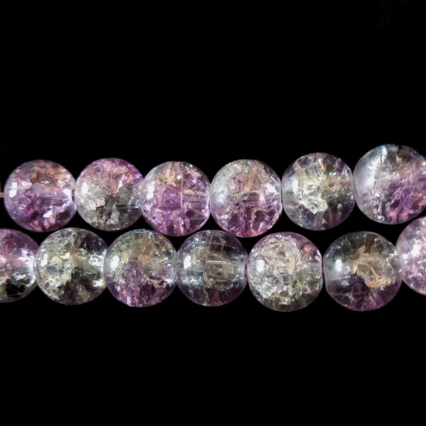 Fil de 100 perles rondes craquelées violet clair et gris en verre 8mm 8 mm - Photo n°1