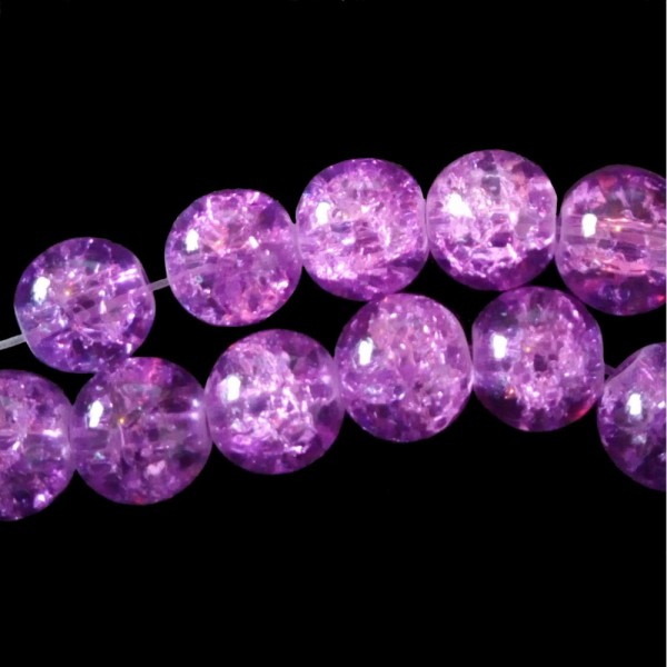 Fil de 100 perles rondes craquelées violet fonçé en verre 8mm 8 mm - Photo n°1