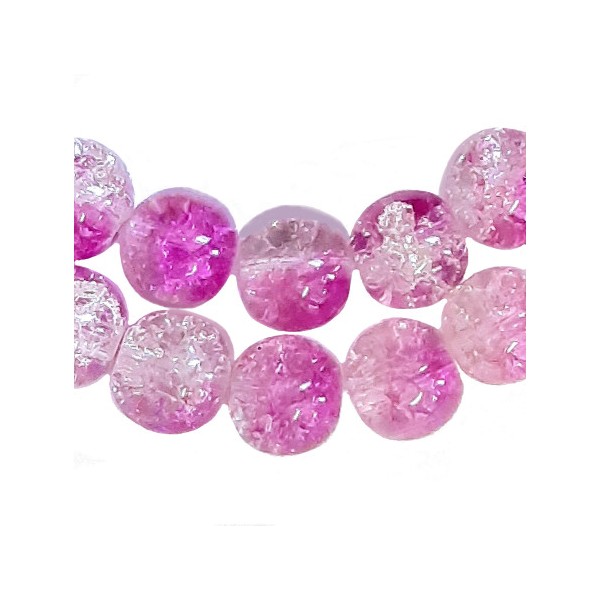 Fil de 130 perles rondes craquelées fushia violet fonçé et blanc en verre 6mm 6 mm - Photo n°1