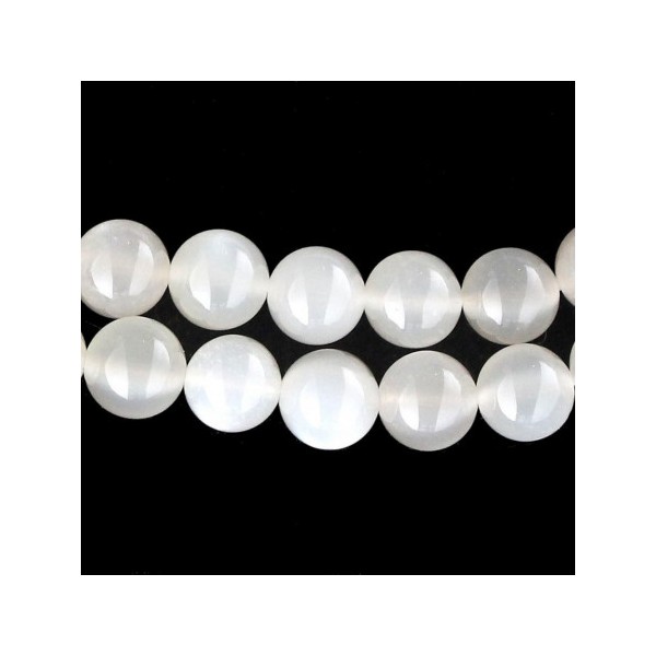Fil de 58 perles rondes 6mm 6 mm en pierre de lune blanche avec reflets - Photo n°1