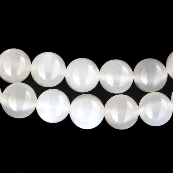 Fil de 72 perles rondes 5mm 5 mm en pierre de lune blanche avec reflets - Photo n°1