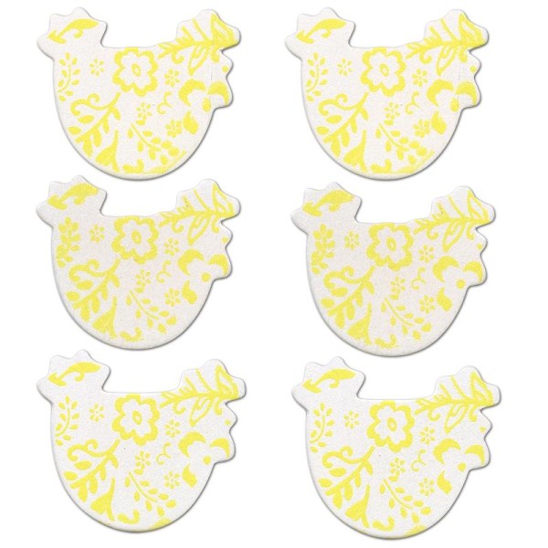 Lot 6 poules avec motifs floraux en bois peint Blanc - Photo n°1