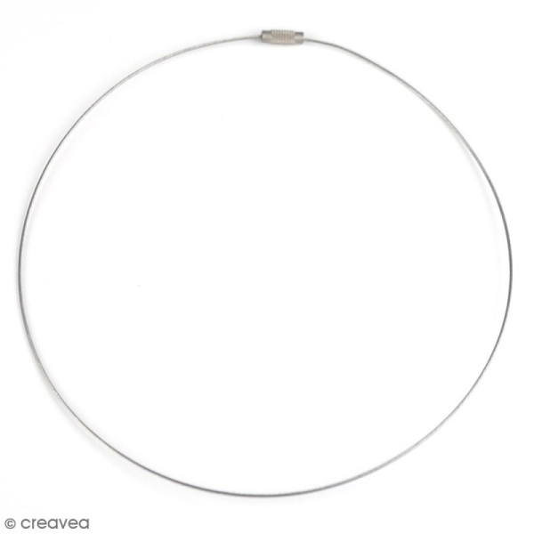 Tour de cou câble gainé Gris acier avec fermoir à vis - 14 cm de diamètre - Photo n°1