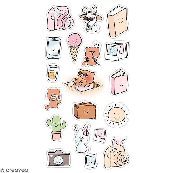 Stickers puffies So cute - Vacances - 20 autocollants - Photo n°1