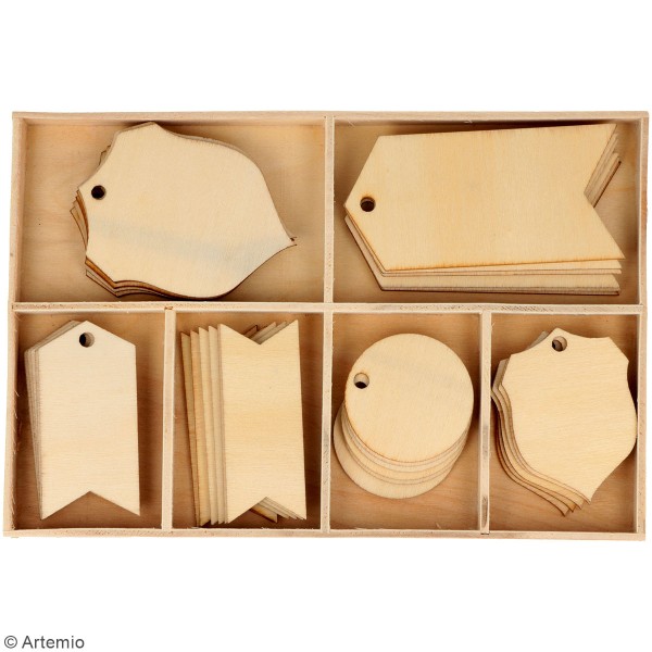 Set étiquettes en bois - Woodland - 3,7 à 8 cm - 36 pcs - Photo n°1