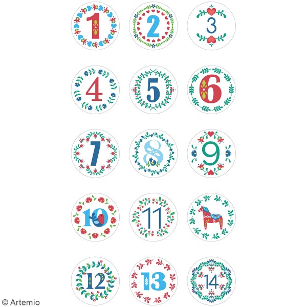 Stickers ronds calendrier de l'avent - Folk - 30 pcs - Photo n°2