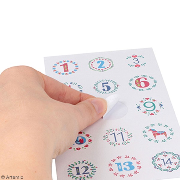 Stickers ronds calendrier de l'avent - Folk - 30 pcs - Photo n°3