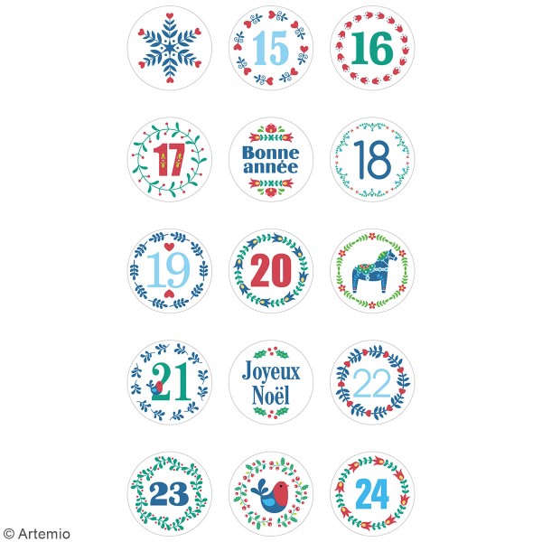 Stickers ronds calendrier de l'avent - Folk - 30 pcs - Photo n°4