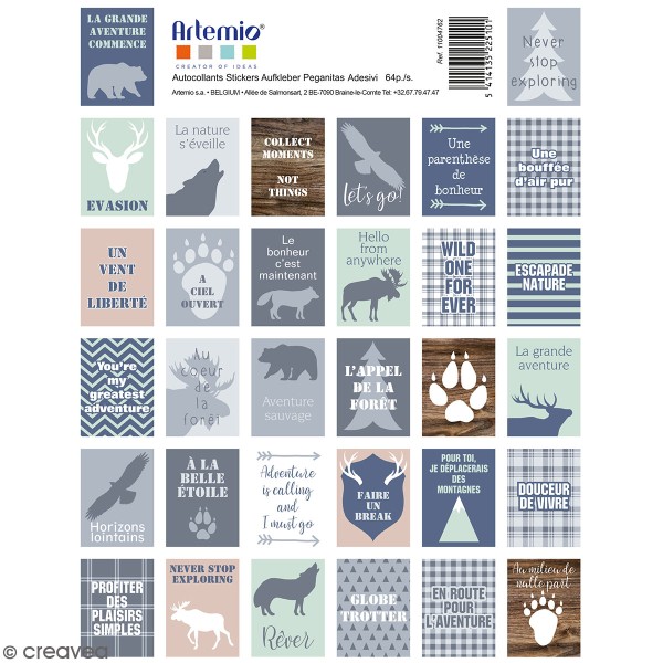 Stickers timbre décoratifs - Woodland - 3,3 x 2,7 cm - 64 pcs - Photo n°1