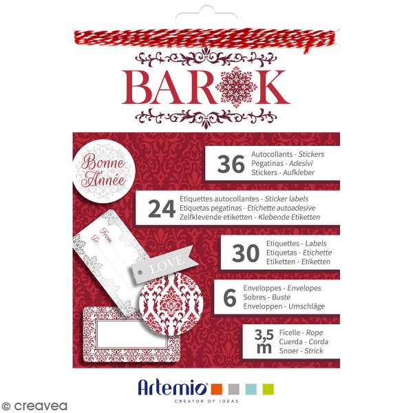 Kit enveloppes, étiquettes et autocollants cadeaux Artemio - Collection Barok - 97 pcs - Photo n°1