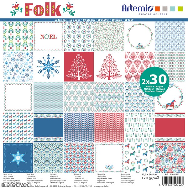Papier Scrapbooking Artemio - Folk - 30,5 x 30,5 cm - 60 pcs - Photo n°1
