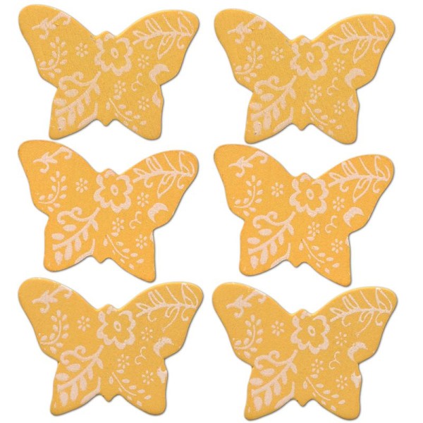 Lot 6 papillons avec motifs floraux en bois peint Orange - Photo n°1