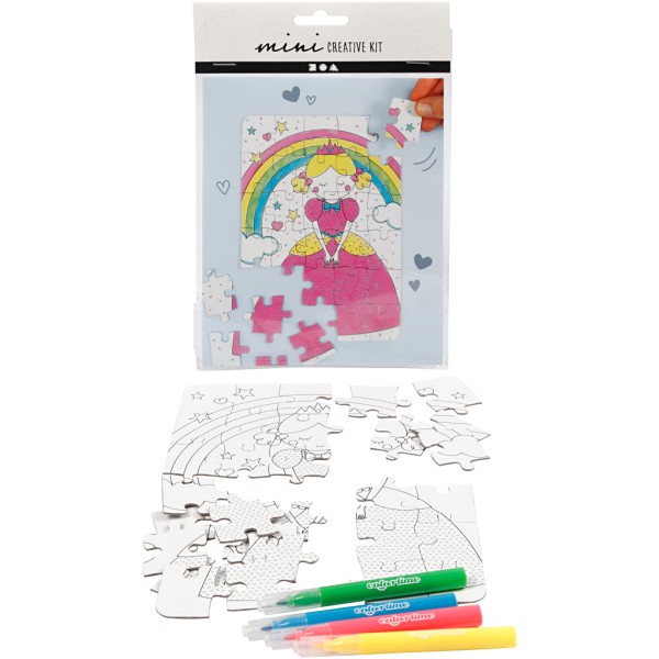 Kit créatif Puzzle à décorer 20 pcs + 4 feutres - Princesse - Photo n°1