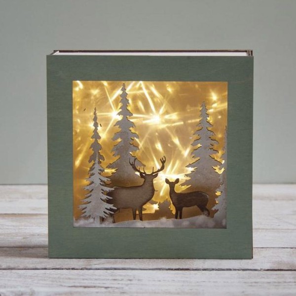 Kit mini cadre bois lumineux Forêt de Noël - Support déco Noël - Creavea