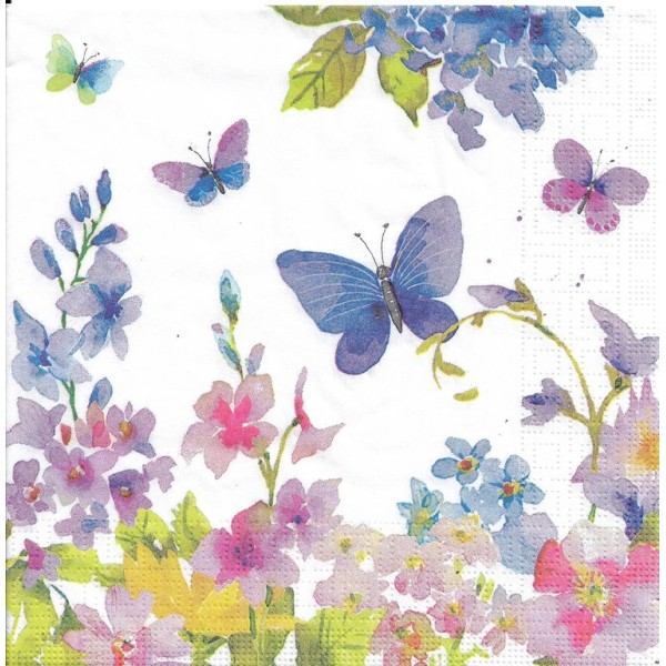 4 Serviettes en papier Papillon Fleurs Printemps Format Lunch Decoupage Decopatch 133-3263 PPD - Photo n°1