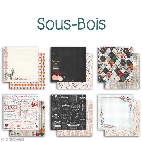 Papier scrapbooking - Sous-Bois - Marron & bleu pastel - 6 feuilles 30,5 x 30,5 cm - Photo n°2