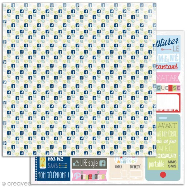 Papier scrapbooking - Be Connected - vert, bleu et rose - 6 feuilles 30,5 x 30,5 cm - Photo n°5