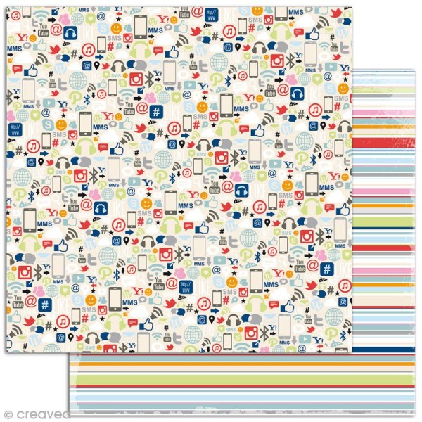 Papier scrapbooking - Be Connected - vert, bleu et rose - 6 feuilles 30,5 x 30,5 cm - Photo n°6