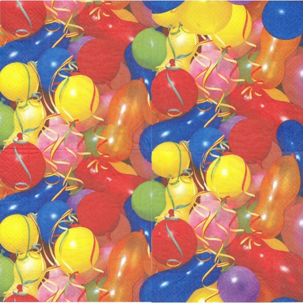 4 Serviettes en papier Anniversaire Ballons Format Lunch Decopatch 20776 Paper+Design - Photo n°1