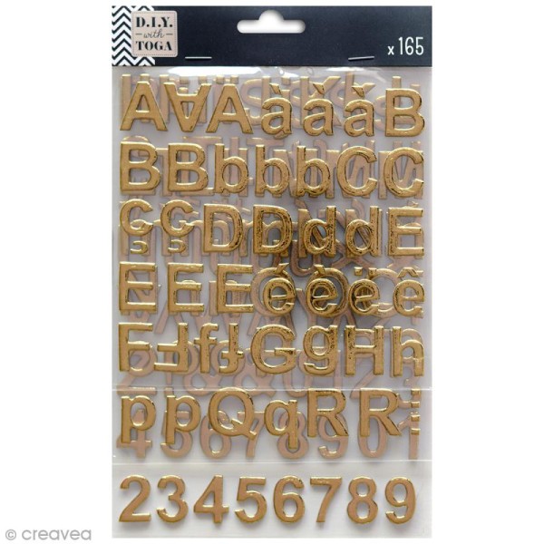 Stickers alphabet chipboard 2 cm - Doré - 165 pcs - Photo n°1