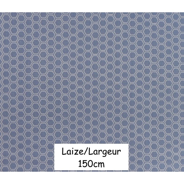 Tissus Coton Motif Géométrique Hexagone Bleu Jeans Clair Et Blanc - Vendu Au Mètre - Photo n°1