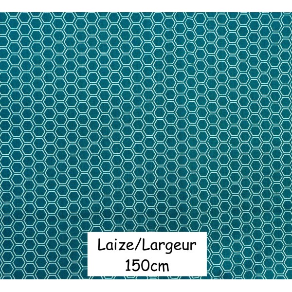 Tissus Coton Motif Géométrique Hexagone Vert Canard Lumineux Et Blanc - Vendu Au Mètre - Photo n°1