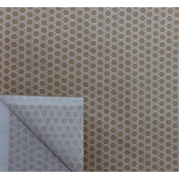 Tissus Coton Motif Géométrique Hexagone Marron Beige Et Blanc - Vendu Au Mètre - Photo n°4