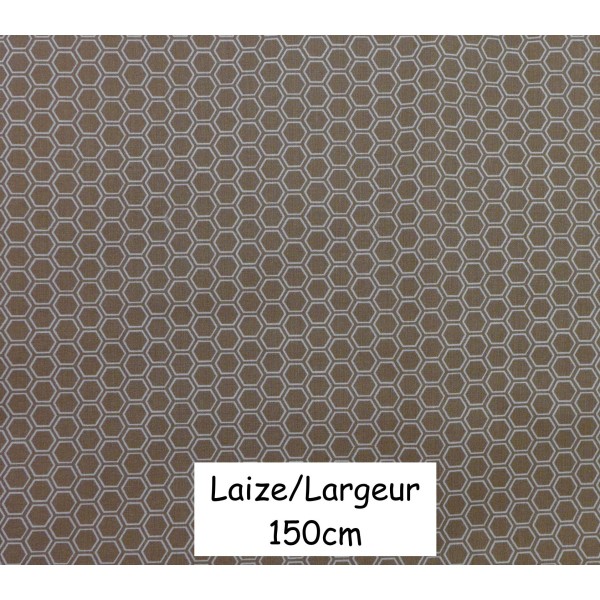 Tissus Coton Motif Géométrique Hexagone Marron Beige Et Blanc - Vendu Au Mètre - Photo n°1
