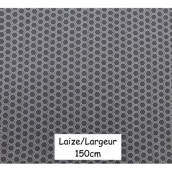 R-tissus Coton Motif Géométrique Hexagone Gris Et Blanc - Vendu Au Mètre - Photo n°1