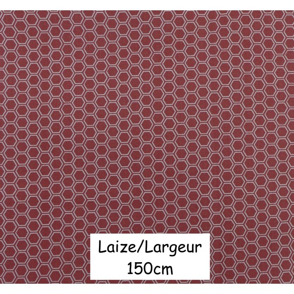 Tissus Coton Motif Géométrique Hexagone Rouge Grenat Et Blanc - Vendu Au Mètre - Photo n°1