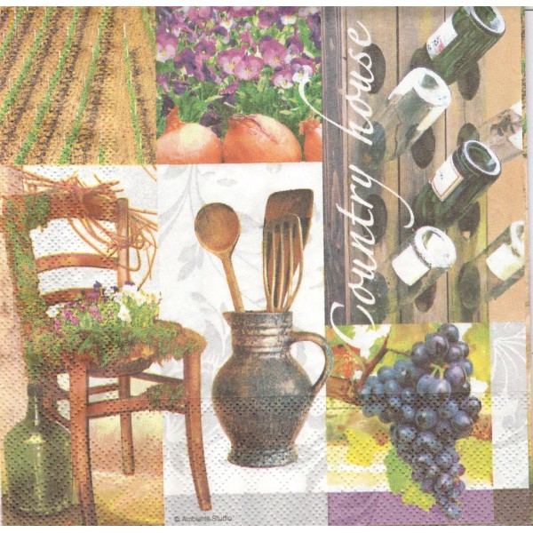 4 Serviettes en papier Maison Jardin Vin raisin Format Lunch Decoupage Decopatch 13305660 Ambiente - Photo n°1