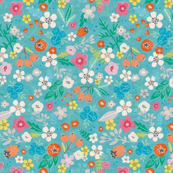 Serviette en papier - Floral - Multicolore sur fond bleu - 20 pcs - Photo n°1