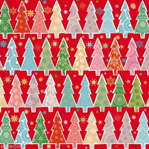 Serviette en papier - Sapins - Multicolore sur fond rouge - 20 pcs - Photo n°1