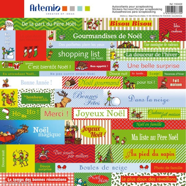 Stickers Artemio - Inscriptions Noël - 1 planche de 30,5 x 30,5 cm - Photo n°1