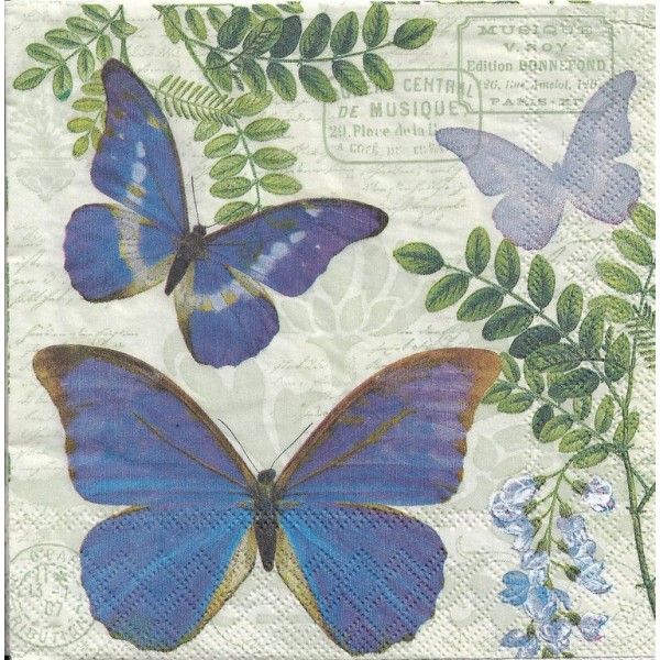 4 Serviettes en papier Papillon Bleu Format Lunch Decoupage Decopatch 13313355 Ambiente - Photo n°1