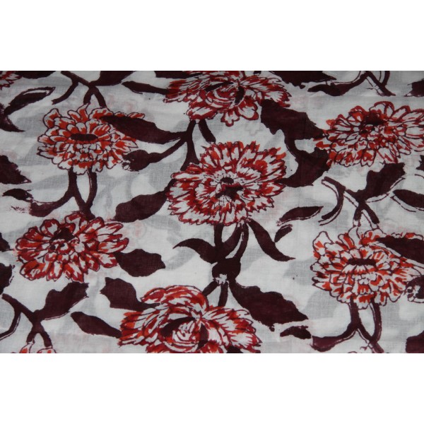 Coupon de voile de coton fleuri batik imprimé à la main en 1.1m par 1.8 m - Photo n°3