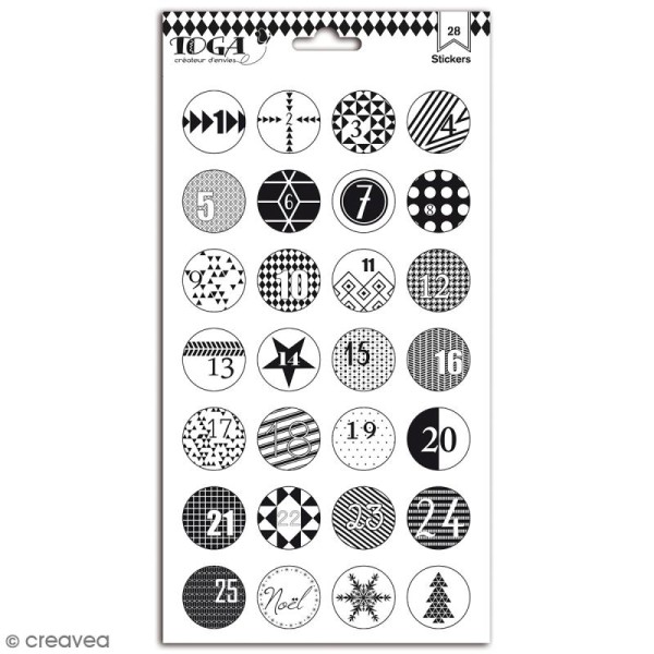 Stickers Toga Boules De Noël Noir Et Blanc 2 Planches De 28 Pcs