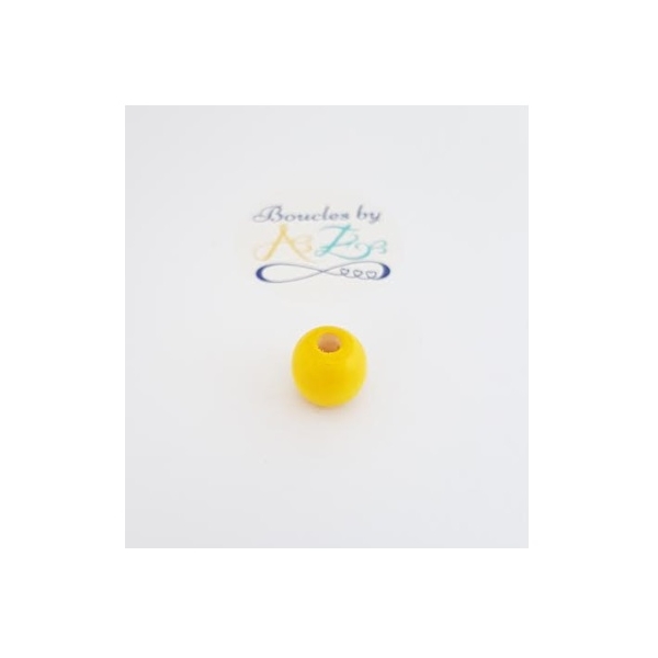 Perles rondes jaunes, en bois 14mm x10 - Photo n°1