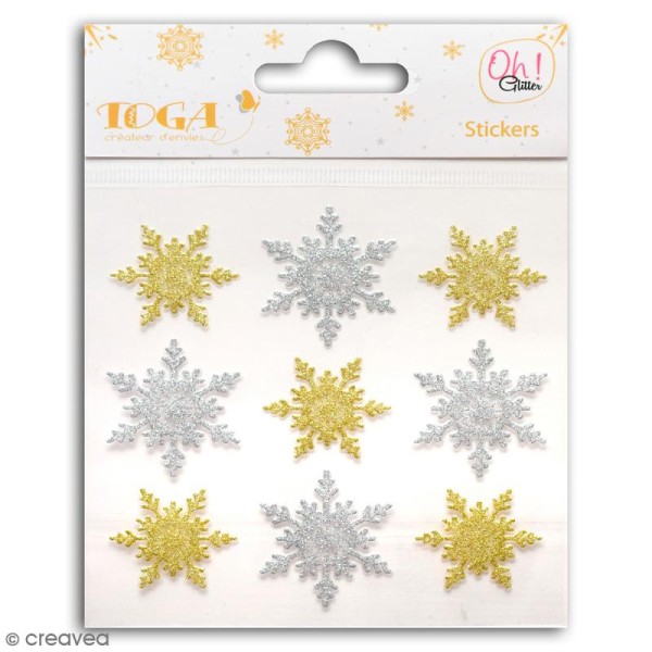 Stickers Oh ! Glitter - Flocons de neige - Or et argent - 9 pcs - Photo n°1